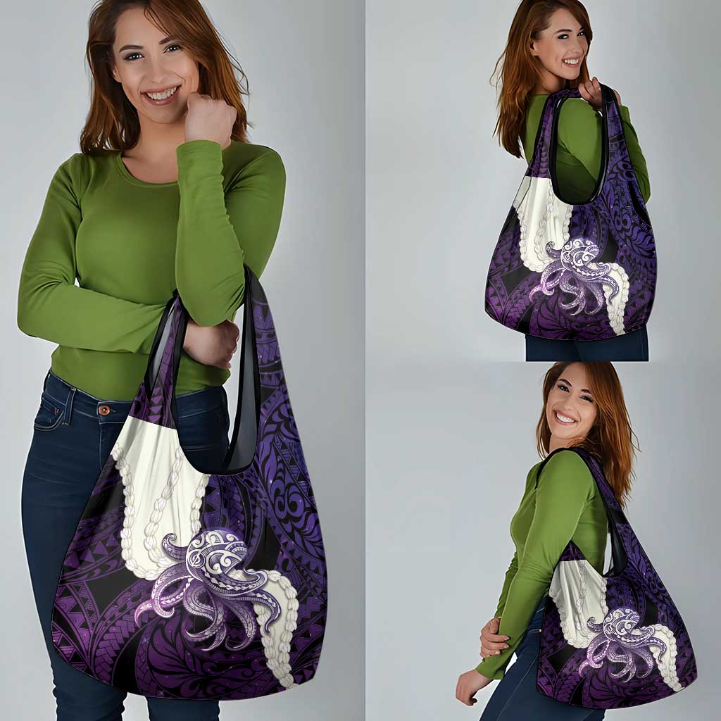 Purple Galaxy Polynesia Tribal Octopus Tattoo Grocery Bag Pikake Lei Polynesian Pattern