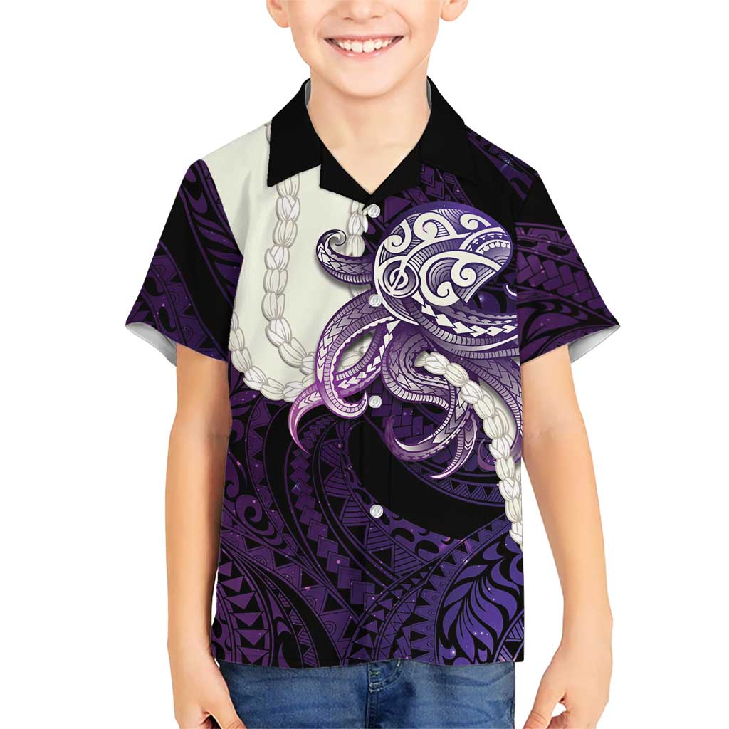 Purple Galaxy Polynesia Tribal Octopus Tattoo Hawaiian Shirt Pikake Lei Polynesian Pattern