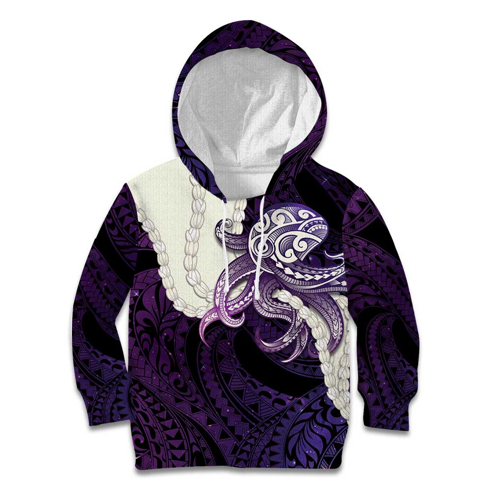 Purple Galaxy Polynesia Tribal Octopus Tattoo Kid Hoodie Pikake Lei Polynesian Pattern