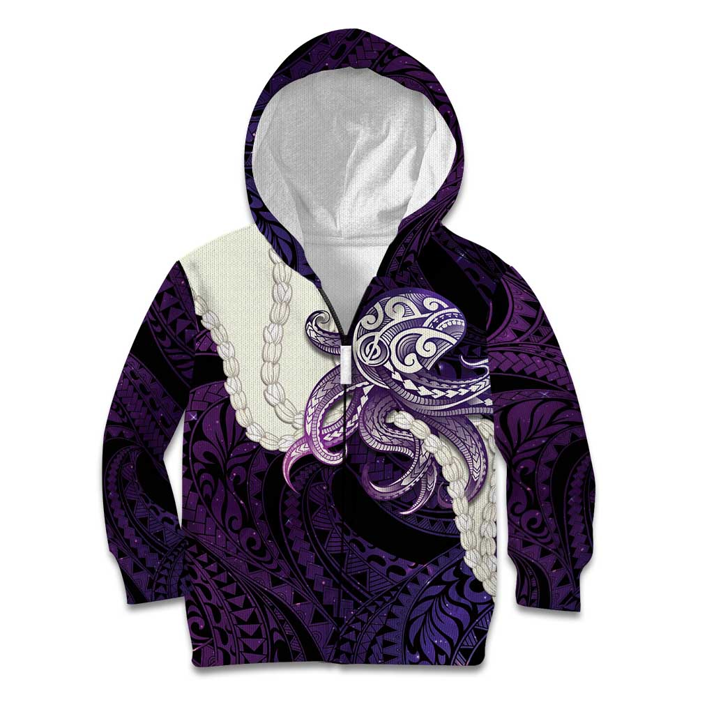 Purple Galaxy Polynesia Tribal Octopus Tattoo Kid Hoodie Pikake Lei Polynesian Pattern