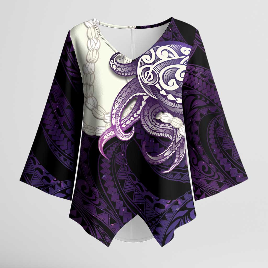 Purple Galaxy Polynesia Tribal Octopus Tattoo Kimono Sleeve Blouse Pikake Lei Polynesian Pattern