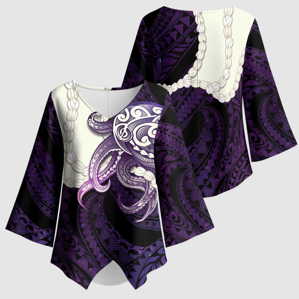 Purple Galaxy Polynesia Tribal Octopus Tattoo Kimono Sleeve Blouse Pikake Lei Polynesian Pattern