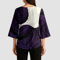 Purple Galaxy Polynesia Tribal Octopus Tattoo Kimono Sleeve Blouse Pikake Lei Polynesian Pattern