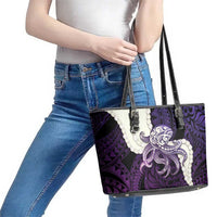 Purple Galaxy Polynesia Tribal Octopus Tattoo Leather Tote Bag Pikake Lei Polynesian Pattern