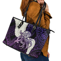 Purple Galaxy Polynesia Tribal Octopus Tattoo Leather Tote Bag Pikake Lei Polynesian Pattern