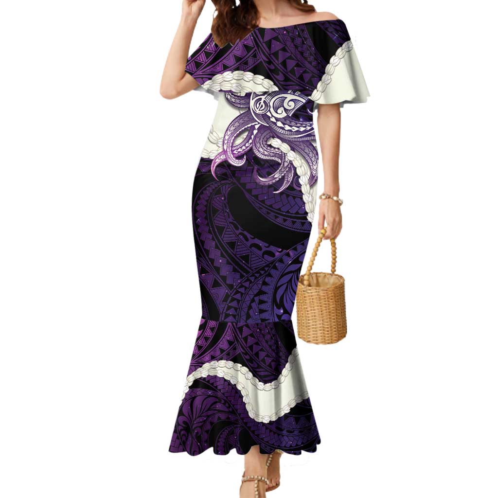 Purple Galaxy Polynesia Tribal Octopus Tattoo Mermaid Dress Pikake Lei Polynesian Pattern