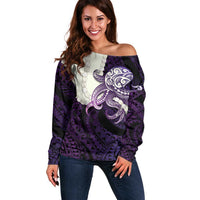 Purple Galaxy Polynesia Tribal Octopus Tattoo Off Shoulder Sweater Pikake Lei Polynesian Pattern