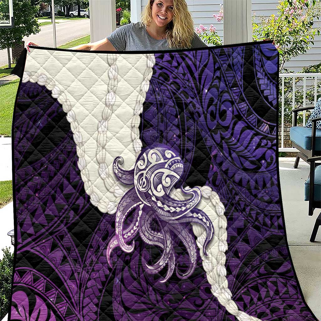 Purple Galaxy Polynesia Tribal Octopus Tattoo Quilt Pikake Lei Polynesian Pattern