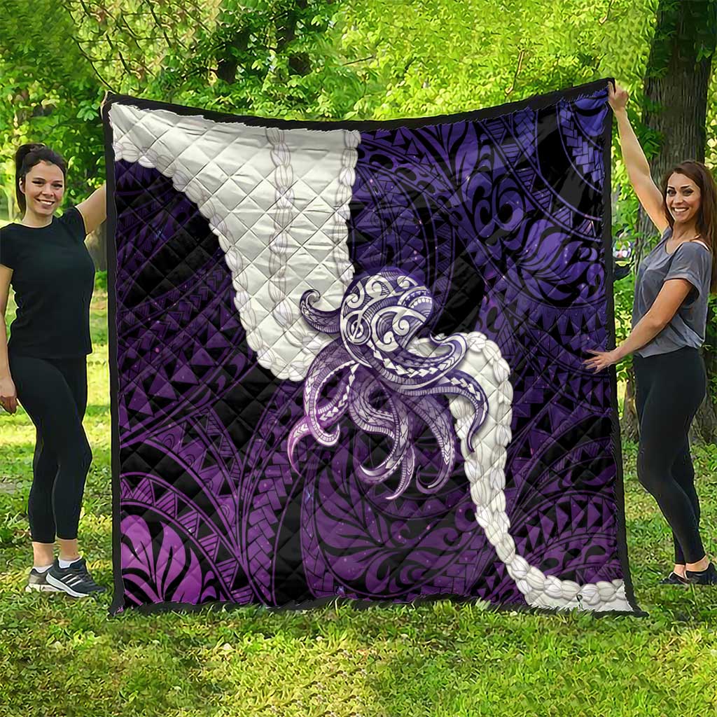 Purple Galaxy Polynesia Tribal Octopus Tattoo Quilt Pikake Lei Polynesian Pattern