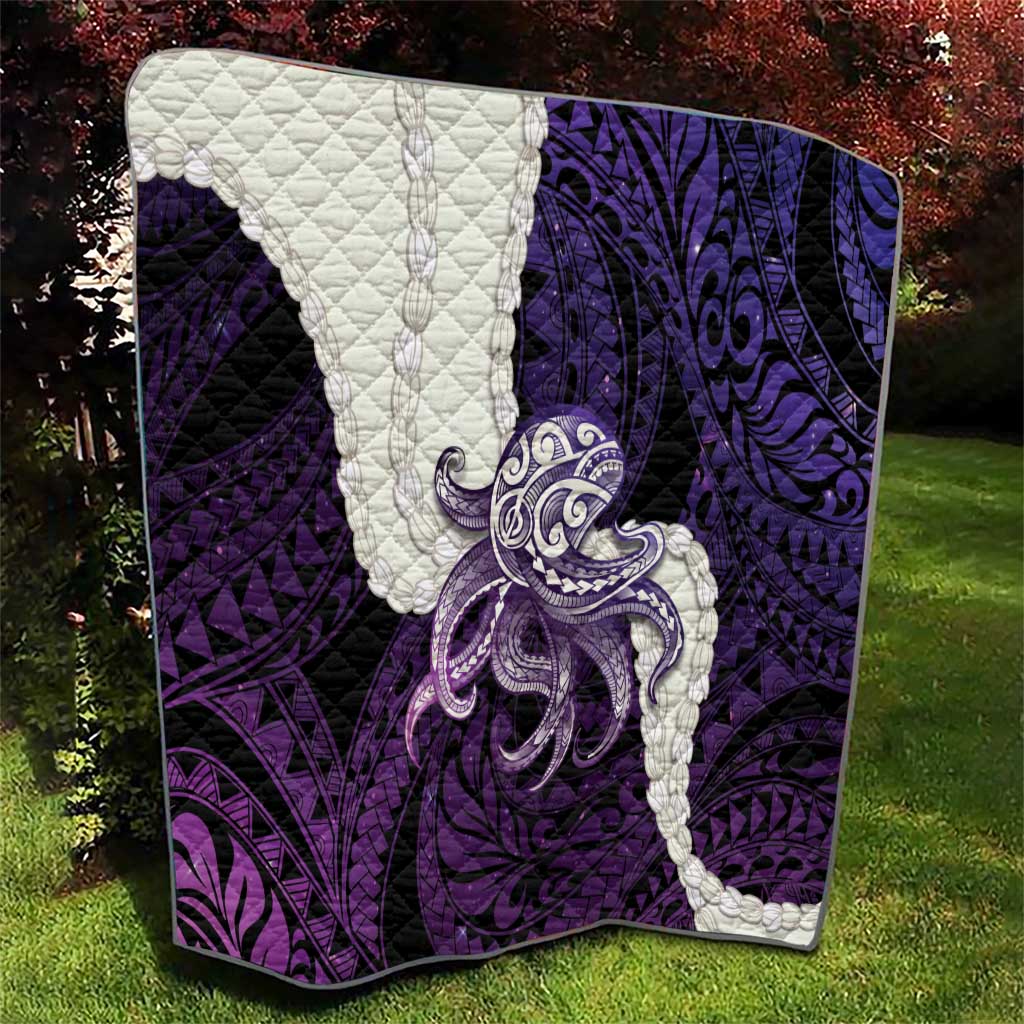 Purple Galaxy Polynesia Tribal Octopus Tattoo Quilt Pikake Lei Polynesian Pattern