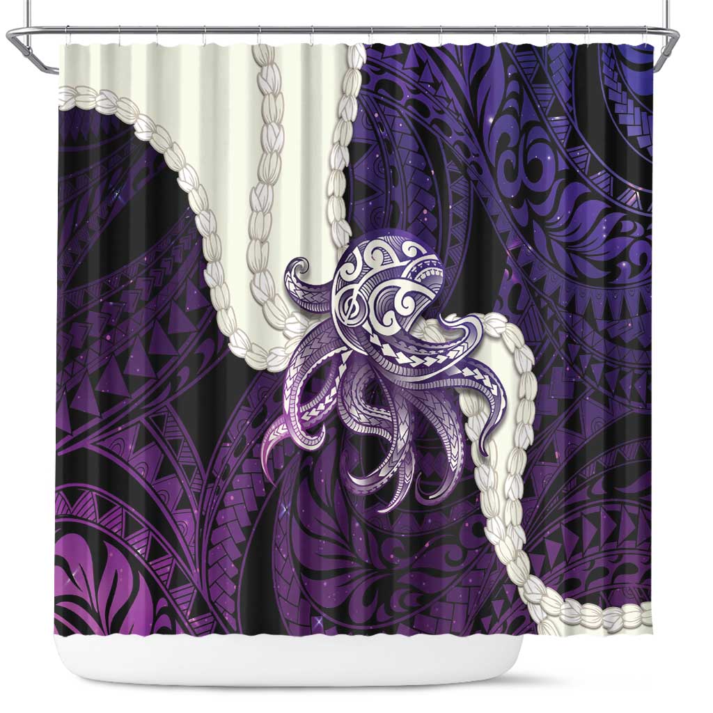 Purple Galaxy Polynesia Tribal Octopus Tattoo Shower Curtain Pikake Lei Polynesian Pattern