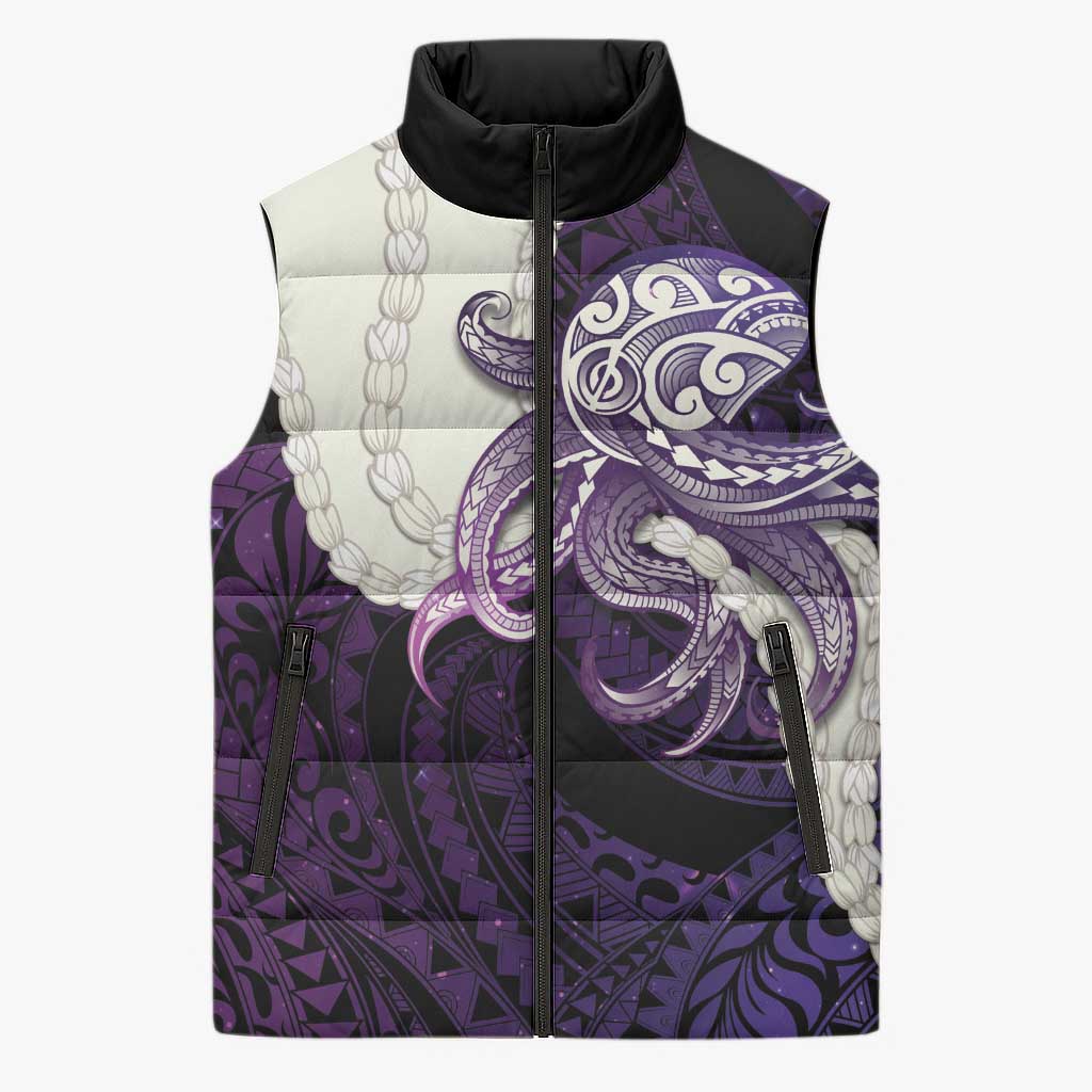 Purple Galaxy Polynesia Tribal Octopus Tattoo Sleeveless Puffer Jacket Pikake Lei Polynesian Pattern