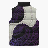 Purple Galaxy Polynesia Tribal Octopus Tattoo Sleeveless Puffer Jacket Pikake Lei Polynesian Pattern