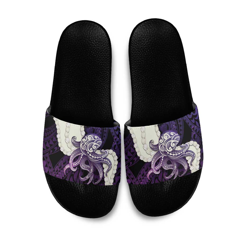 Purple Galaxy Polynesia Tribal Octopus Tattoo Slide Sandals Pikake Lei Polynesian Pattern