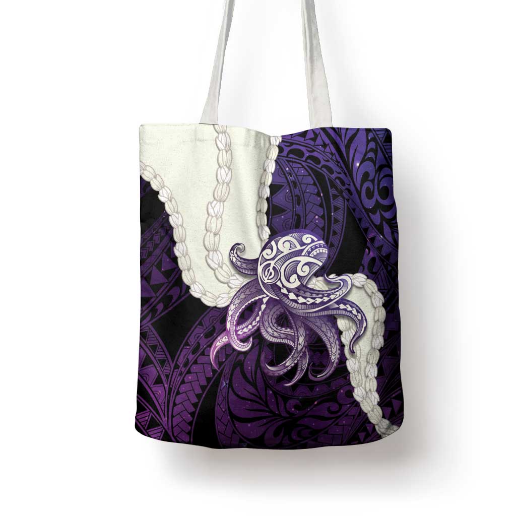 Purple Galaxy Polynesia Tribal Octopus Tattoo Tote Bag Pikake Lei Polynesian Pattern