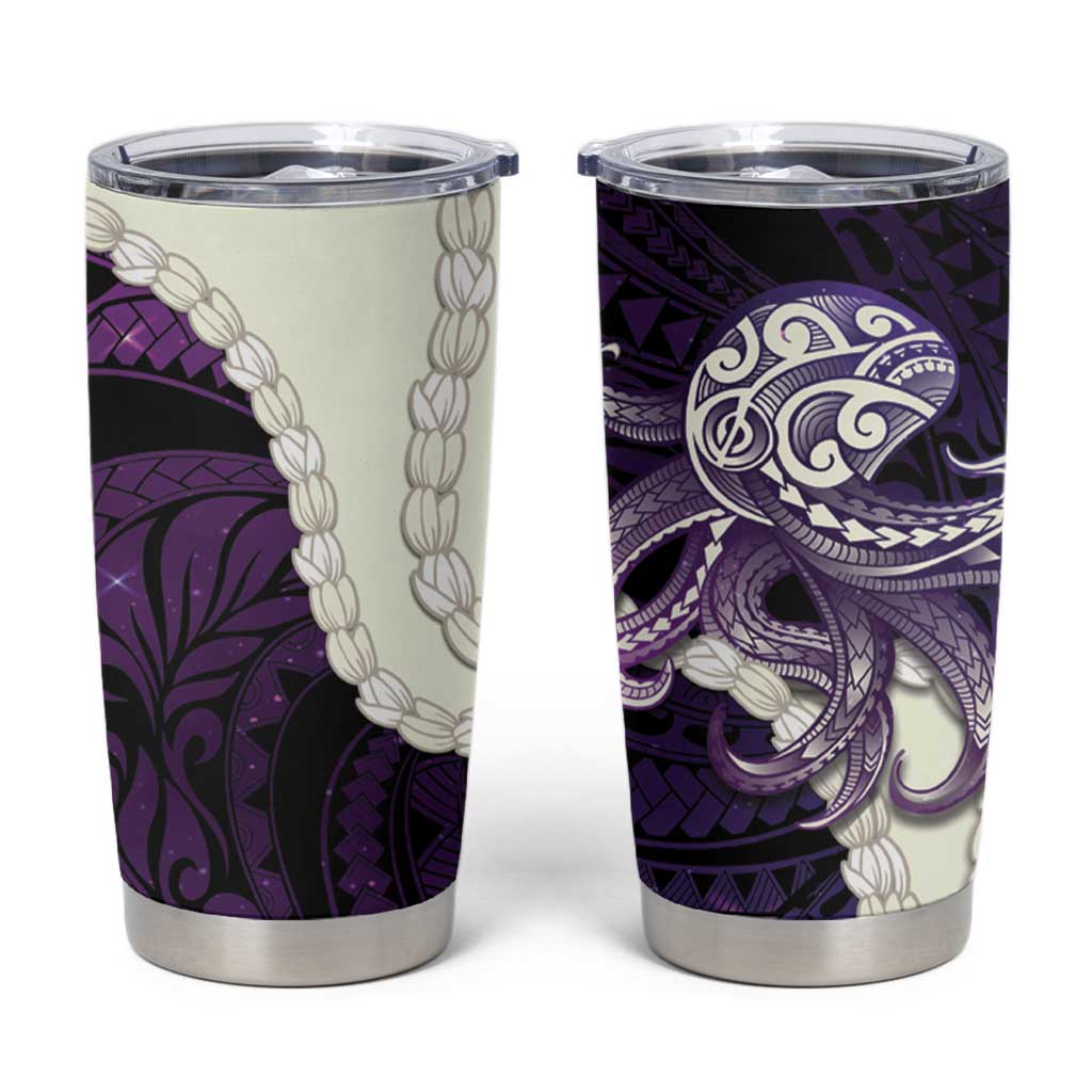 Purple Galaxy Polynesia Tribal Octopus Tattoo Tumbler Cup Pikake Lei Polynesian Pattern