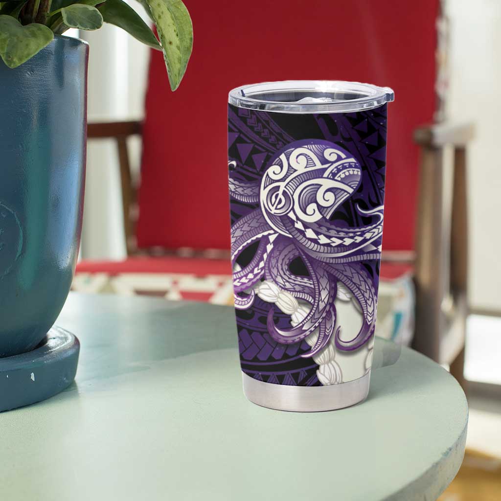 Purple Galaxy Polynesia Tribal Octopus Tattoo Tumbler Cup Pikake Lei Polynesian Pattern