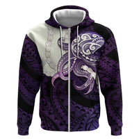 Purple Galaxy Polynesia Tribal Octopus Tattoo Zip Hoodie Pikake Lei Polynesian Pattern