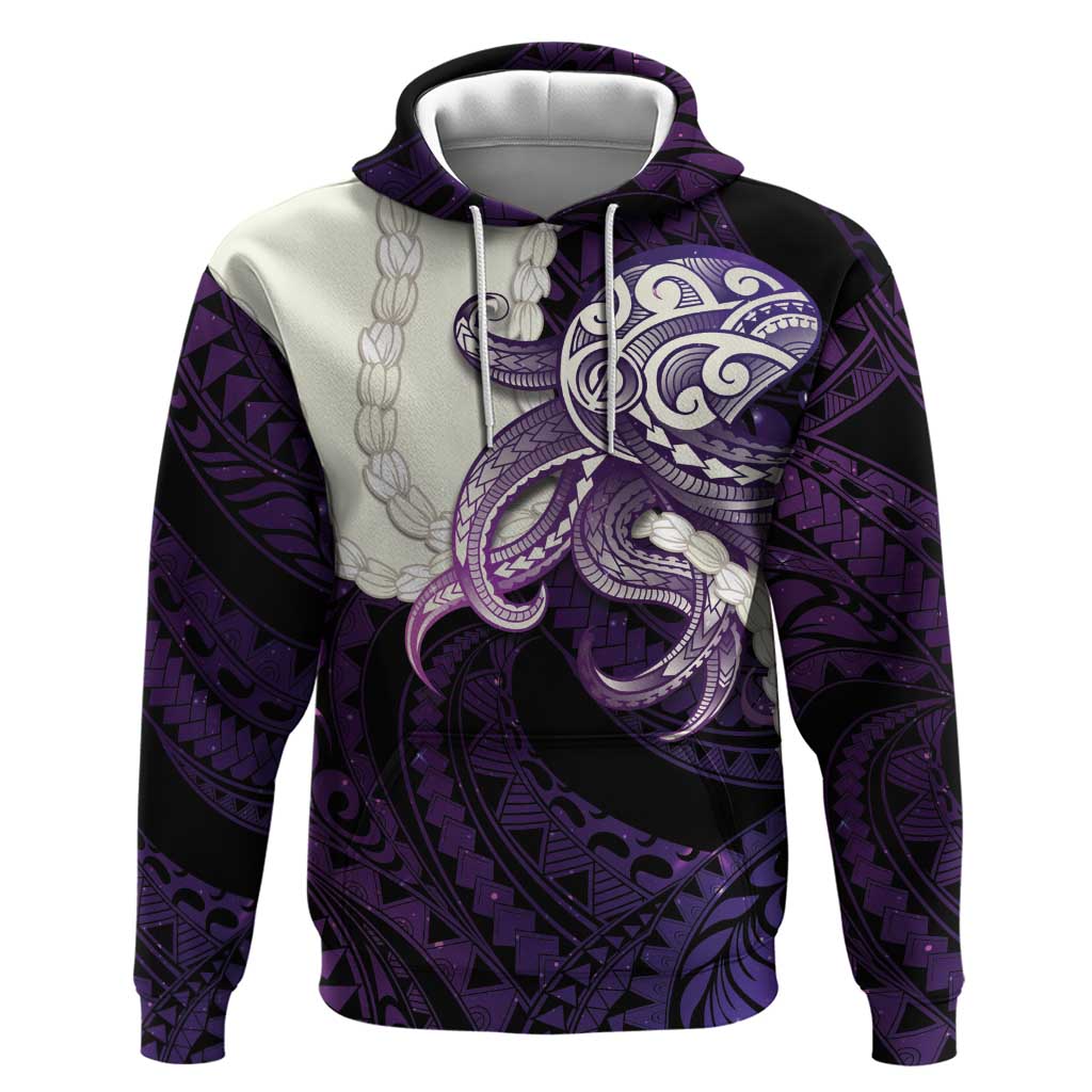 Purple Galaxy Polynesia Tribal Octopus Tattoo Zip Hoodie Pikake Lei Polynesian Pattern