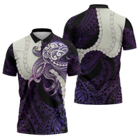 Purple Galaxy Polynesia Tribal Octopus Tattoo Zipper Polo Shirt Pikake Lei Polynesian Pattern
