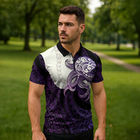 Purple Galaxy Polynesia Tribal Octopus Tattoo Zipper Polo Shirt Pikake Lei Polynesian Pattern