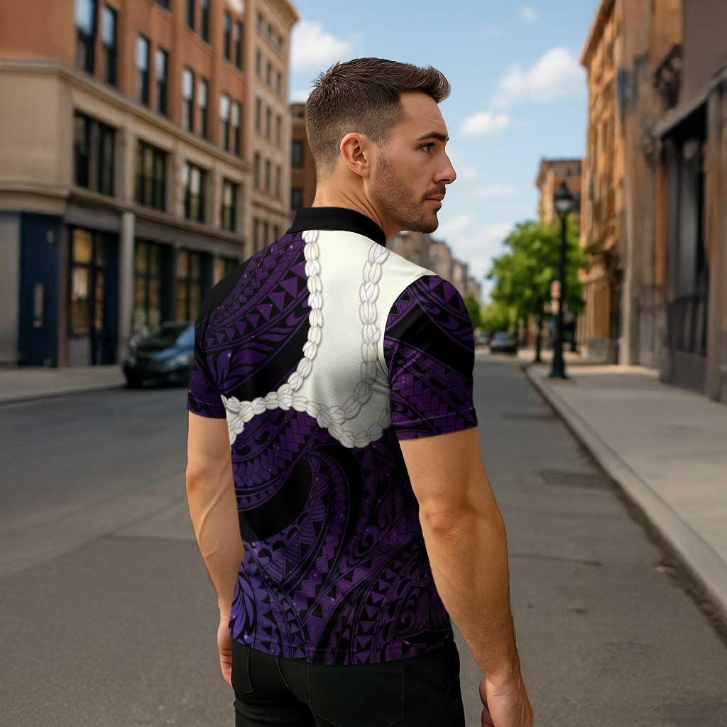 Purple Galaxy Polynesia Tribal Octopus Tattoo Zipper Polo Shirt Pikake Lei Polynesian Pattern