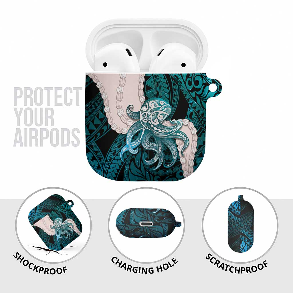 Teal Galaxy Polynesia Tribal Octopus Tattoo AirPods Case Pikake Lei Polynesian Pattern