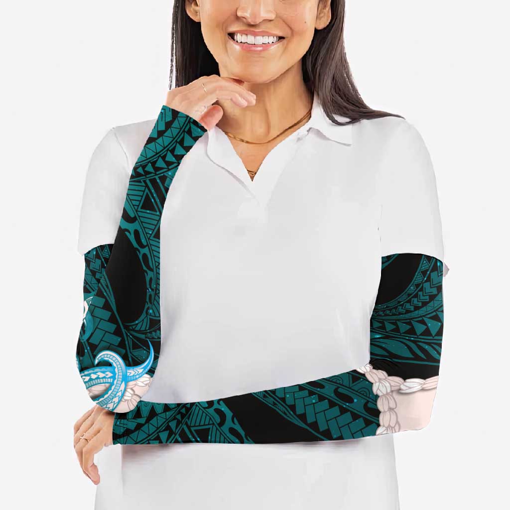 Teal Galaxy Polynesia Tribal Octopus Tattoo Arm Sleeves Pikake Lei Polynesian Pattern