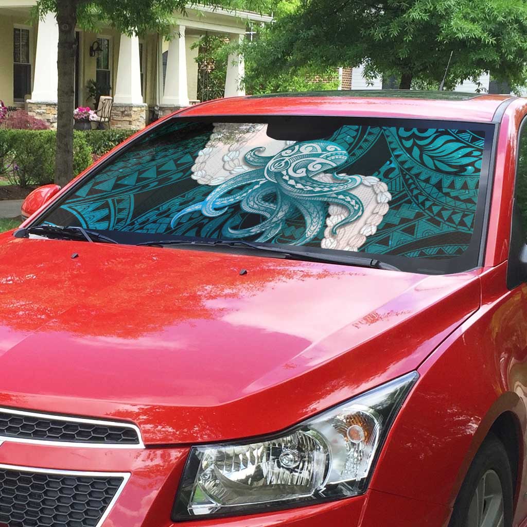 Teal Galaxy Polynesia Tribal Octopus Tattoo Auto Sun Shade Pikake Lei Polynesian Pattern
