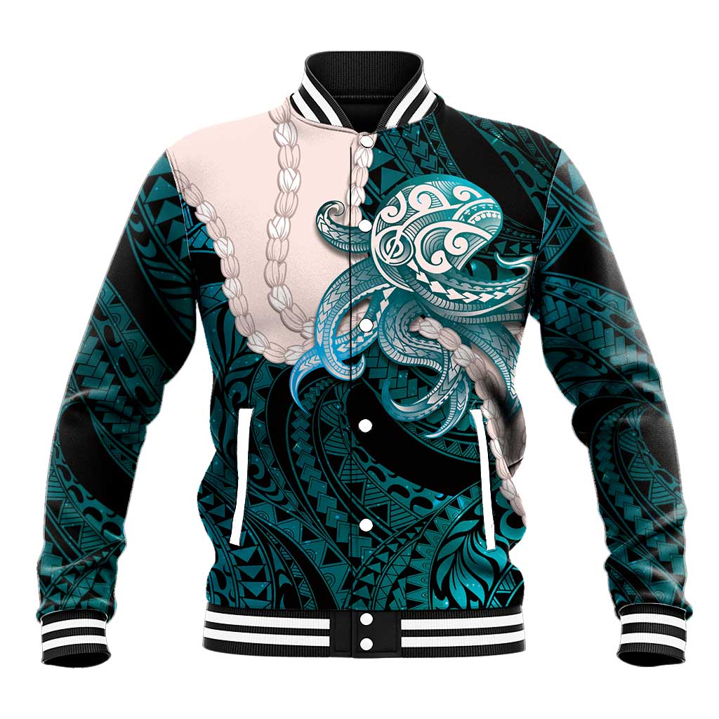 Teal Galaxy Polynesia Tribal Octopus Tattoo Baseball Jacket Pikake Lei Polynesian Pattern