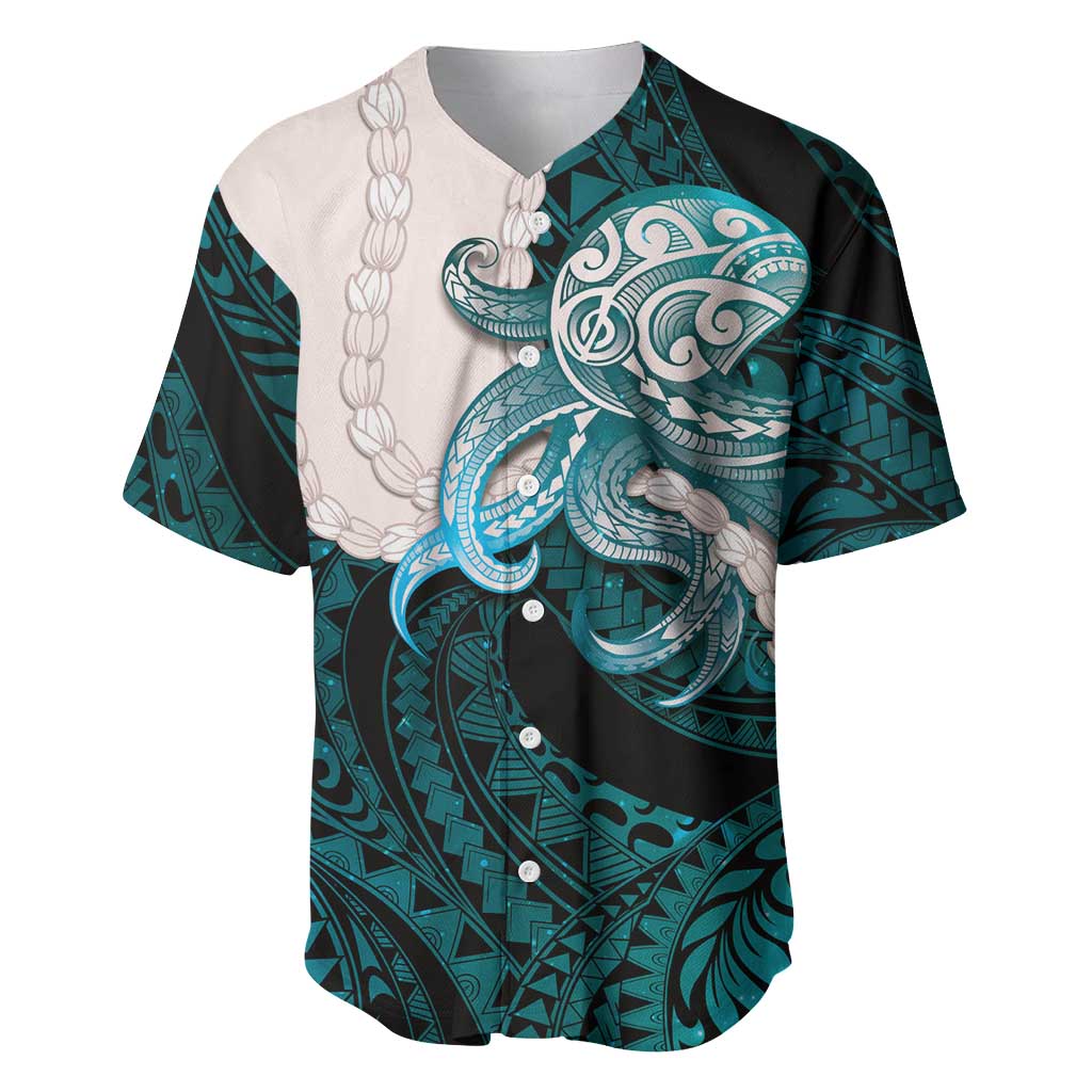 Teal Galaxy Polynesia Tribal Octopus Tattoo Baseball Jersey Pikake Lei Polynesian Pattern