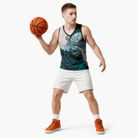Teal Galaxy Polynesia Tribal Octopus Tattoo Basketball Jersey Pikake Lei Polynesian Pattern