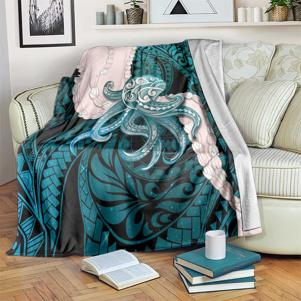 Teal Galaxy Polynesia Tribal Octopus Tattoo Blanket Pikake Lei Polynesian Pattern