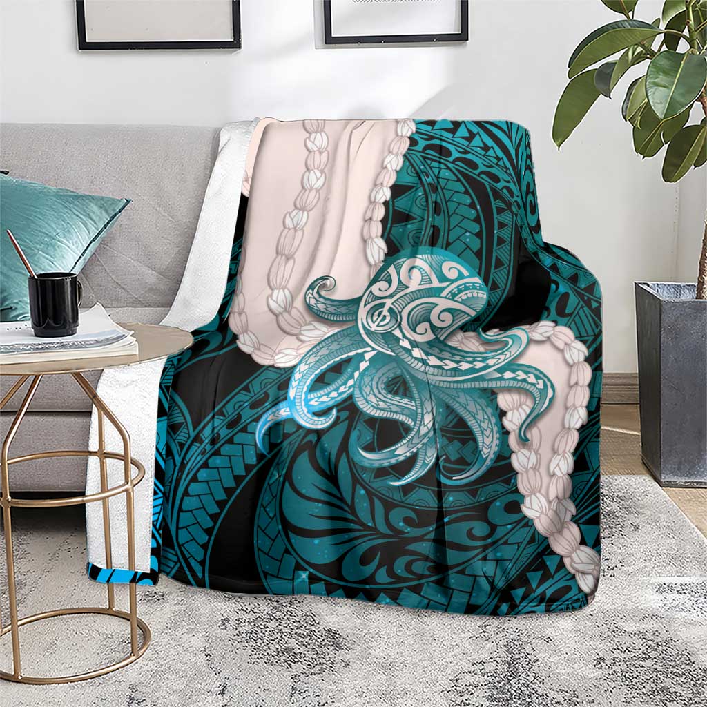 Teal Galaxy Polynesia Tribal Octopus Tattoo Blanket Pikake Lei Polynesian Pattern
