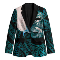 Teal Galaxy Polynesia Tribal Octopus Tattoo Blazer Pikake Lei Polynesian Pattern