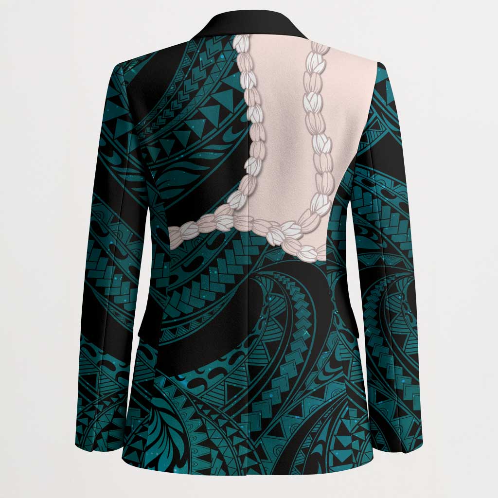 Teal Galaxy Polynesia Tribal Octopus Tattoo Blazer Pikake Lei Polynesian Pattern