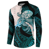 Teal Galaxy Polynesia Tribal Octopus Tattoo Button Sweatshirt Pikake Lei Polynesian Pattern