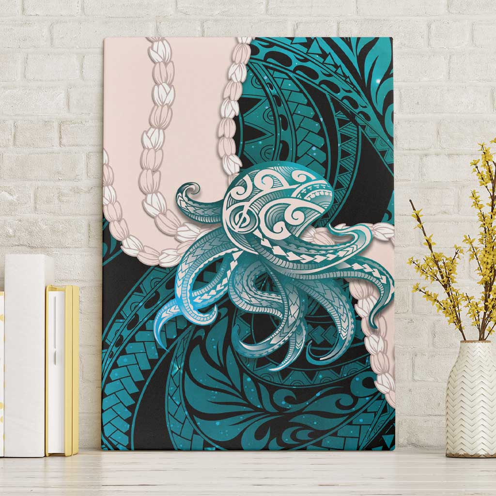 Teal Galaxy Polynesia Tribal Octopus Tattoo Canvas Wall Art Pikake Lei Polynesian Pattern