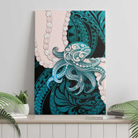 Teal Galaxy Polynesia Tribal Octopus Tattoo Canvas Wall Art Pikake Lei Polynesian Pattern