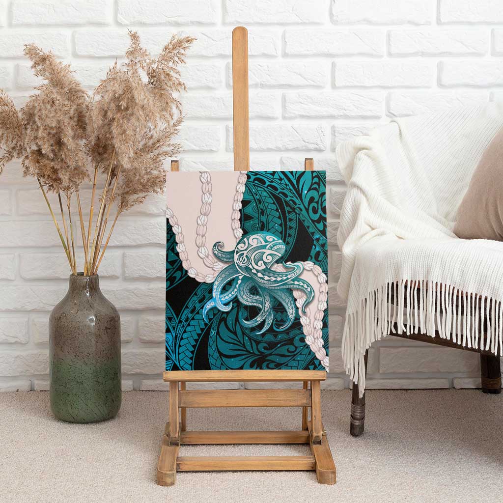Teal Galaxy Polynesia Tribal Octopus Tattoo Canvas Wall Art Pikake Lei Polynesian Pattern