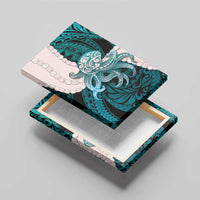 Teal Galaxy Polynesia Tribal Octopus Tattoo Canvas Wall Art Pikake Lei Polynesian Pattern