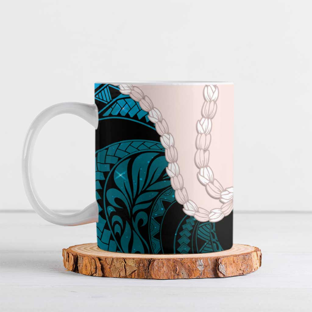 Teal Galaxy Polynesia Tribal Octopus Tattoo Ceramic Mug Pikake Lei Polynesian Pattern