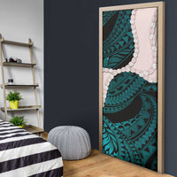 Teal Galaxy Polynesia Tribal Octopus Tattoo Door Cover Pikake Lei Polynesian Pattern