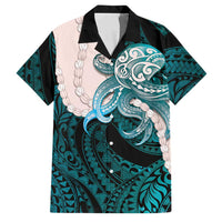 Teal Galaxy Polynesia Tribal Octopus Tattoo Family Matching Off Shoulder Short Dress and Hawaiian Shirt Pikake Lei Polynesian Pattern