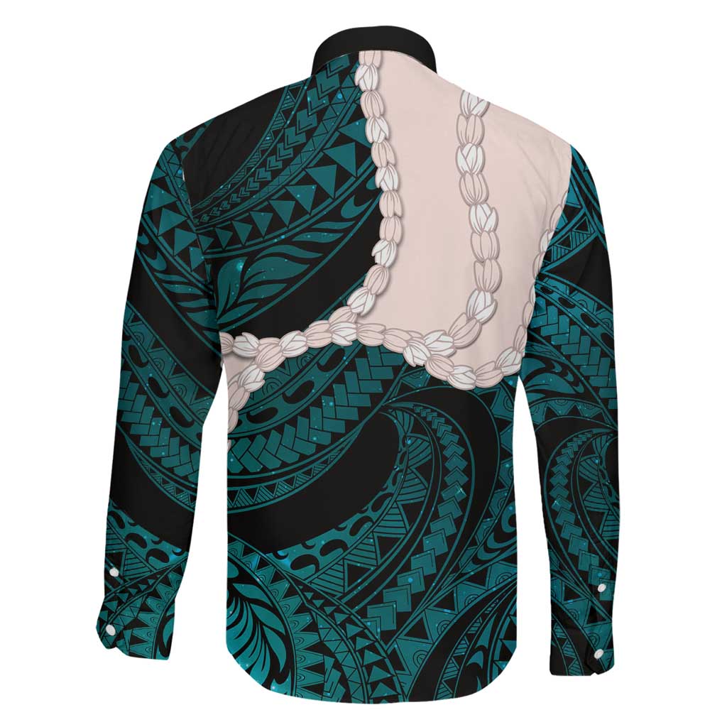Teal Galaxy Polynesia Tribal Octopus Tattoo Family Matching Off Shoulder Short Dress and Hawaiian Shirt Pikake Lei Polynesian Pattern