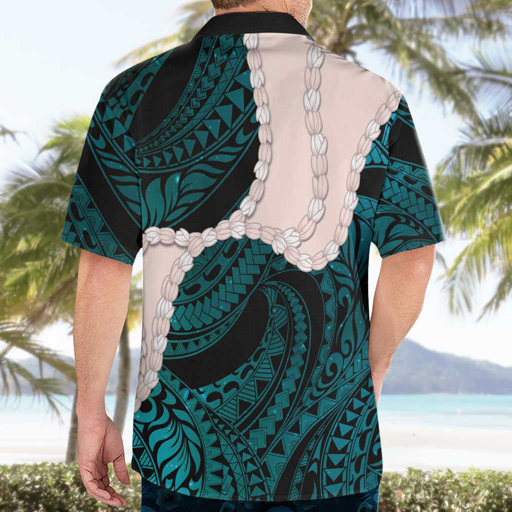 Teal Galaxy Polynesia Tribal Octopus Tattoo Hawaiian Shirt Pikake Lei Polynesian Pattern