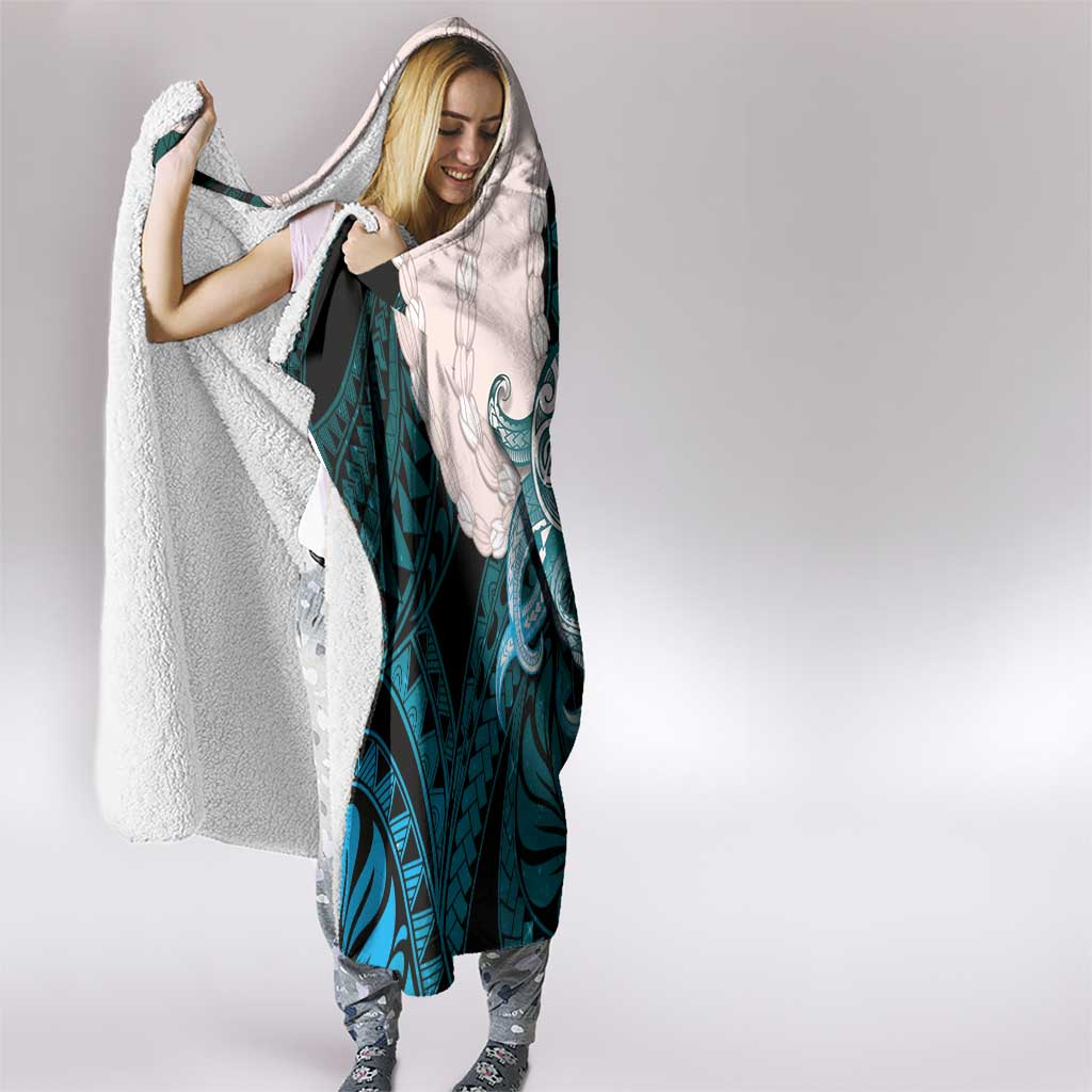 Teal Galaxy Polynesia Tribal Octopus Tattoo Hooded Blanket Pikake Lei Polynesian Pattern