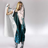 Teal Galaxy Polynesia Tribal Octopus Tattoo Hooded Blanket Pikake Lei Polynesian Pattern
