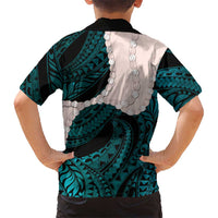 Teal Galaxy Polynesia Tribal Octopus Tattoo Kid Hawaiian Shirt Pikake Lei Polynesian Pattern