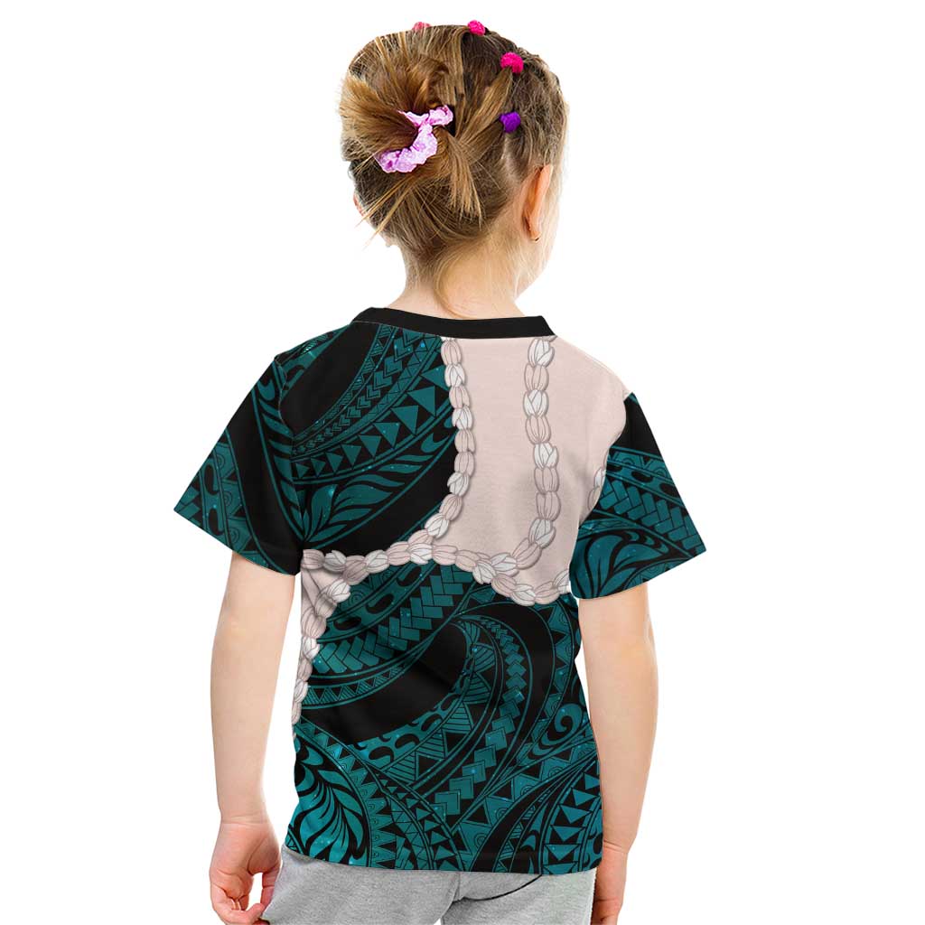 Teal Galaxy Polynesia Tribal Octopus Tattoo Kid T Shirt Pikake Lei Polynesian Pattern